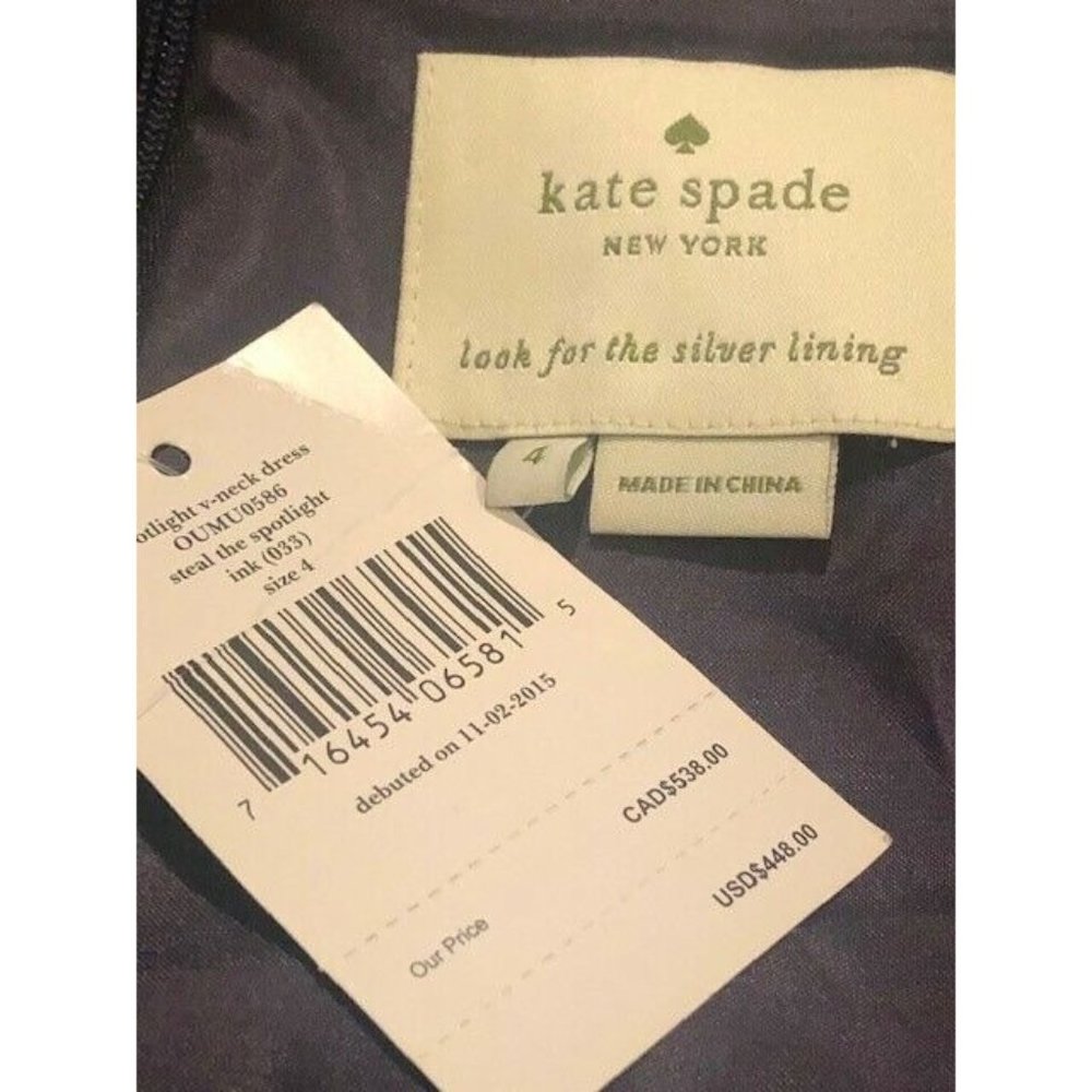 NWT $448 KATE SPADE SPOTLIGHT V NECK BLACK & PINK POLKA DOT DRESS US SIZE 4 - Picture 7 of 7
